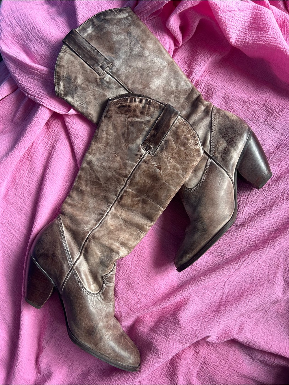 Bos. & Co Genuine Leather Tan Heeled Cowboy Boots